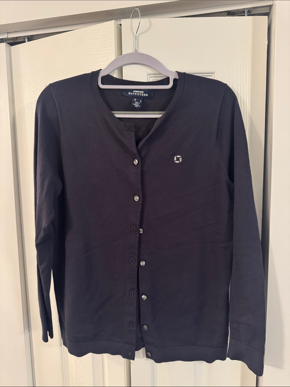 Chase Apparel Land’s End  Dark Navy Crewneck Button Cardigan